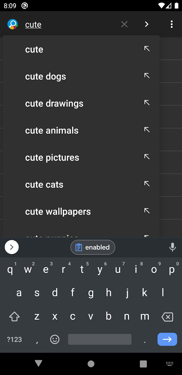 picTrove Android search suggestions while typing